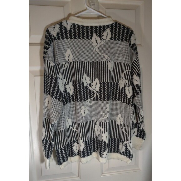 Vintage Worthington Black Ivory Sweater - Large 100% Acrylic 80s Cosby Grandpa - Picture 7 of 7